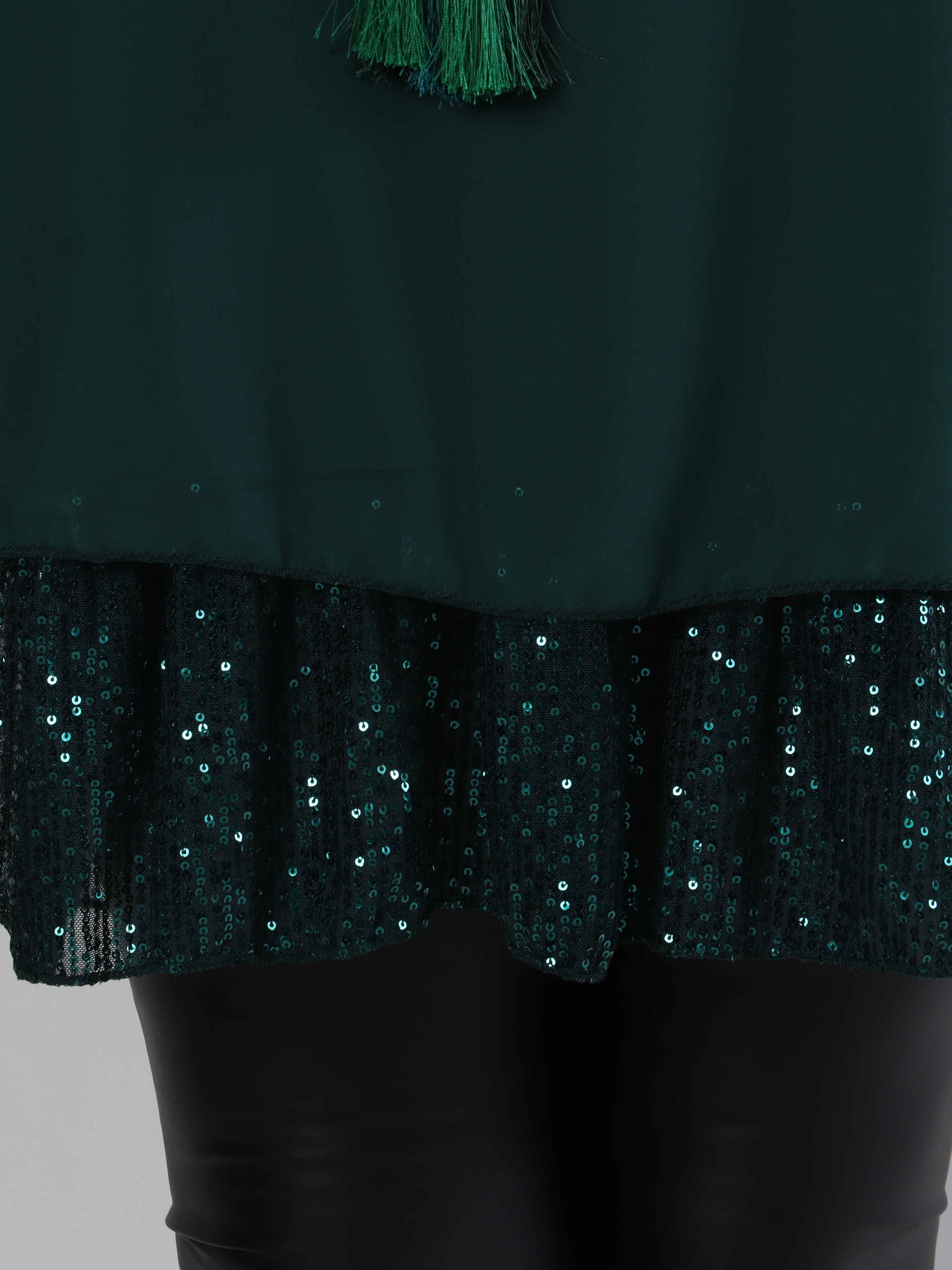 Kamilla - Festklar plus size tunikakjole med chiffonlag og pailletter